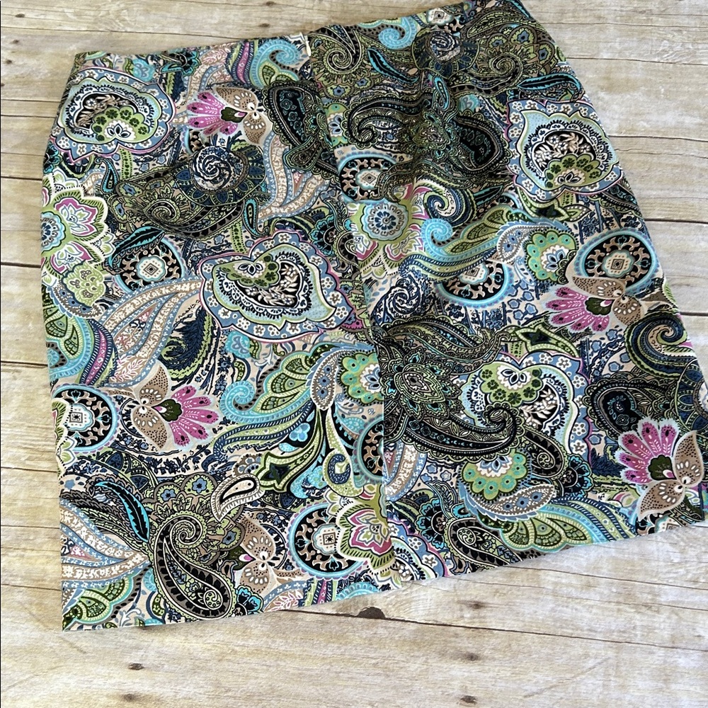Talbots Paisley Pencil Skirt - Green, Blue, Pink, Black - Picture 3 of 5